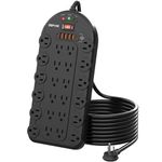 DEPOW Power Bar Surge Protector (3,400 Joules), ETL Listed, 24 AC Multiple Outlets (1875W/15A) with 6 USBs (2 USB-C Ports), 8 Ft Long Heavy Duty Extension Cord, Wall Mount for Home, Office, Black