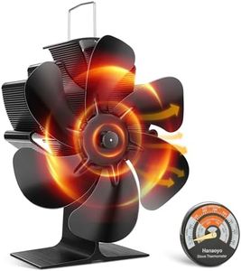 Hanaoyo Wood Stove Fan, 6 Blades Wood Stove Fan Heat Powered, Fireplace Fan with Magnetic Thermometer, Wood Stove Accessories, Non Electric Fan for Wood/Gas/Log Burner Stove