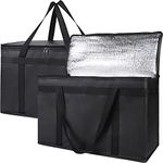 Bodaon 2-Pack Insulated Food Delivery Bag, XX-Large Reusable Grocery Shopping Bag, Frozen Food Cold, Cooler Bags with Zippered Top, Black