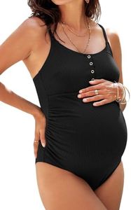 CUPSHE Women's Maternity One Piece Swimsuit Adjustable Spaghetti Strap Scoop Neck Pregnancy Bathing Suit Back Cutout Grommet, XS Black