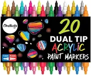 Chalkola 20 Acrylic Paint Pens Dual Tip - Acrylic Markers for Rock Painting, Canvas, Wood, Ceramic, Glass, Fabric, Metal - Permanent & Waterproof Fine tip Acrylic Paint Markers for Kids & Adults