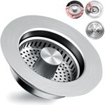 RLQXG 3 in 1 Kitchen Sink Drain Strainer [304 Stainless Steel Pop Up] Anti-Clogging Kitchen Sink Drain Stopper Stainless Steel Efficiently Drainage Odor Filter Sink Plug for Us Standard 3-1/2 Inch