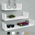 HOMION Floating Shelf Set Of 3 Different Sizes U Shape Wooden DIY Display Unit Shelves U shaped (White)