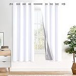 XWZO 100% Blackout Curtains 63 Inches Length- Full Shade Window Drapes Thermal Insulated Double Layer with Black Liner for Bedroom/Living Room, Grommet Top, White, W52 x L63, Set of 2