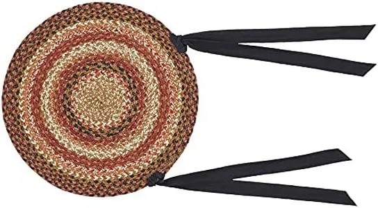 VHC Brands Ginger Spice Round Seat Cushion Chair Pad, Orange Red Natural, Jute Blend with Ties, 15x15 Inches