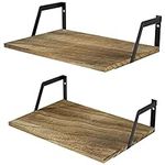 SRIWATANA Floating Shelves Wall Mounted Set of 2 Rustic Wood Shelves with Large Capacity(Carbonized Black)