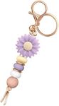 MyfavoriteK Flower Keychain for Women Cute Key Ring Holder for Car Keys Purse Backpack Silicone Beads Key Ring, Lavender