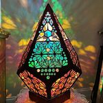 AIGOUT Wooden Floor Lamp,Bohemian Decor Night Light,Table Bedside Lamps 3D Vintage Style,Colorful Diamond Lights Desk Lamp for Party Holiday Bedroom Living Room