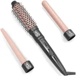 3 in 1 Round Brush Curling Iron Set,Ceramic Curling Wand (0.35"-1") 11/2 Inch Professional Heat Round Brush,30-Second Fast Heat-up, Detachable Dual Voltage Curling Iron - Hair Beauty Essentials