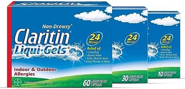 Claritin 24 Hour Allergy Medicine, Non-Drowsy Prescription Strength Allergy Relief, Loratadine Antihistamine Liqui-Gels, 1x30, 1x10, 1x60, 100 Total Liqui-Gels