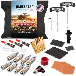 GlueTread SxS Pro Tire Repair Kit Ultimate Off-Road Tire Repair Kit Includes Sidewall Repair Patches, Colby Emergency Valve, Emergency Tire Plug Kit with 12 Plugs, T Handles and 8 CO2 Cartridges