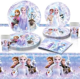 POPOYU 69Pcs Frozen Elsa Paper Party Tableware Set,Girls Frozen Princess Party Paper Plates Paper Cups Napkins Serviettes Elsa Frozen Themed Table Cloth for Kids Girls Birthday Party Table Decor