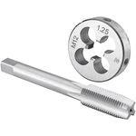 Burkit M12 X 1.25 Tap and Die Set Left Hand, M12 x 1.25 Machine Thread Tap and Round Die