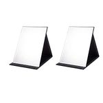 YELONA Portable Folding Makeup Mirror, Frameless PU Leather Vanity Mirror with Stand for Desk Table Camping Travel Personal (Black-Pack of 2, Rectangular, Unframed, Tabletop Mount)