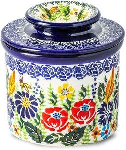 Lyeec French Butter Crock with Lid for Countertop,Handpainted Floral Butter Keeper with Water Seal Line, Farmhouse Ceramic Butter Container Airtight for Soft Spreadable Butter,Housewarming Gifts
