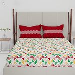 Trident Bedsheet Set - Urban Comfort Collection, 100% Cotton Bedsheet for Double Bed (1 Queen Size Bedsheet with 2 Pillow Covers) Superior Softness, 144 Thread Count - Trippy Triangles Red