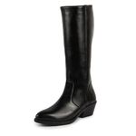 FAUSTO FST KI-799 BLACK-37 Women's Black Knee Length Side Zipper Closure Pointed Toe Flared Heel Boots (4 UK)