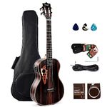 Caramel Ebony Wood Baritone Ukulele 30inch Wood LCD Color Display Electric Ukelele Kit Hawaiian Beginner Guitar Starter Pack Bundle Gig bag, Strap, Strings Set