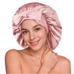 YFONG 100% 22 Momme Mulberry Silk Bonnet for Sleeping Women, Larger Double Layer Silk Hair Bonnet for Sleeping, Sleep Bonnet for Curly Hair, Pink
