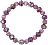 1928 Jewelry Women's Amethyst Purple Cats Eye & Crystal Stretch Bracelet, Small, Glass, crystal