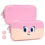 DLseego Carrying Case for Switch OLED & Switch Accessories Set, Portable Lightning Carrying Case with 12 Slots & 2 PCS Cute Cat Paw Thumb Grips Caps for Switch 2017 & Switch 2021 OLED Version - Pink