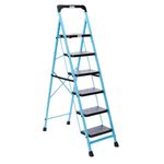 amazon basics - Foldable Step Ladder with Tool Tray, Safety-Clutch Lock, Ribbed Steps, Anti-Skid Rubber Shoes, 6 Steps (Iron Ladder, Black & Blue)