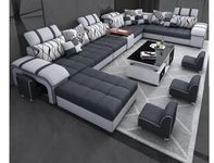 Torque - Galster 12 Seater U Shape Cup Holder Sectional Fabric Sofa Set with 4 Puffy (Left Side, Dark Grey & Light Grey) | Couch for Living Room, Bedroom, Home, Office Furniture | 3 Years Warranty