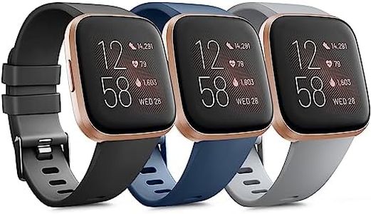 PACK 3 Soft Silicone Bands for Fitbit Versa 2 / Fitbit Versa/Fitbit Versa Lite Classic Adjustable Sport Bands for Women Men Small Large(Without Tracker) (Large, Black+Blue+Grey)