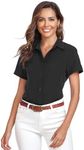 Atnlewhi Womens Button Down Shirts Short Sleeve Business Collared Work Office Formal Casual Blouse Tops Black