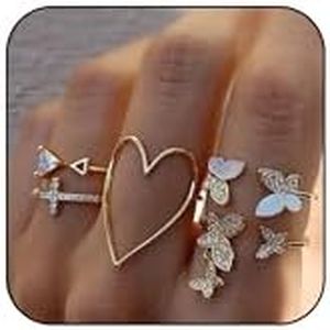 HUASAI Gold Stackable Rings for Women Trendy Cute Rings Stuff Boho Moon Star Butterfly Knuckle Ring Set Dainty Gold Rings Pack Jewelry Gifts