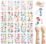 Temporary Tattoos Mermaid for Kids, 20 Sheets Birthday Decorations Party Supplies, Ocean Animal Design Tattoos for Boy and Girls