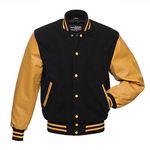 C134-LT Varsity Letterman Jacket Black Wool & Gold Leather