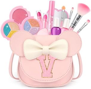 Kids Makeup Kit for Girls - 15 Pcs Real Washable Make Up Set - Non Toxic Toddlers Cosmetic with Letter Purse - Dress up Birthday Gifts for 3 4 5 6 7 8 Years Old Girls - Pink V