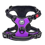 PoyPet No Pull Dog Harness with Neck Release Buckle, Reflective No-Choke Harness with 2 Leash Clip, Adjustable Soft Padded Pet Vest with Easy Control Handle for Medium Dogs (Purple,M)