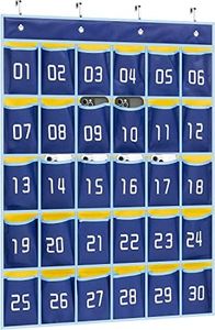MISSLO Classroom Cell Phone Calculator Holder Numbered 30 Pockets Chart Hanging Wall Door Storage Organizer (Blue)