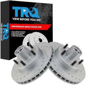 TRQ Front Performance Brake Rotor Drilled Slotted Pair Set for Chevy/Pontiac/GMC/Oldsmobile/Buick