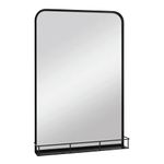 MCS Multifunction Large Wall Mirror with Shelf, Minimalist Decor Metal Rectangle Mirror with Rounded Corners for Entryway, Bedroom, or Bathroom, 24x36 Inch, Black