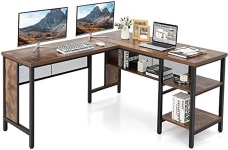 Giantex L-Shaped Office Desk, Large Corner Desk, with Full-Length Open Shelf & 2-Tier Side Shelves, Home Office Writing Workstation Computer Desk for Studying Gaming, Rustic Brown