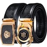 Barry.Wang Mens Dress Belt Black 1 3/8” Ratchet Belts Men Gold Designer Automatic Buckles 2 pack Adjustable Wedding Business