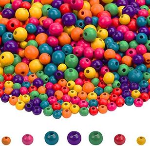 Kurtzy 1000 Pack Loose Multicoloured Round Natural Wooden Spacer Beads - 6mm, 8mm and 10mm Sizes - Assorted Colours for Arts and Crafts and DIY Jewellery Making