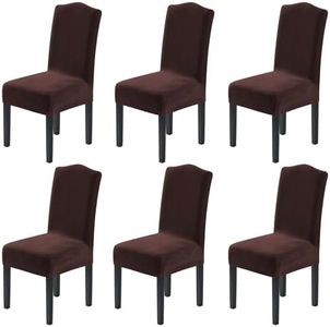 H.VERSAILTEX Velvet Dining Chair Covers Stretch Chair Covers for Dining Room Set of 6 Parson Chair Slipcovers Chair Protectors Covers Dining, Soft Thick Solid Velvet Fabric Washable, Brown