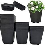 KAHEIGN 24Pcs Square Plant Pots, 7cm Thicken Plastic Flower Pots Succulent Planter Nursery Pots with Pallet/Trays for Small Potted Plants (Black)