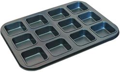 Zollyss Loaf Pan,Brownie Cake Pan, 12-Cavity Non-Stick Square Muffin Pan Blondie Bakeware, Heavy Duty Carbon Steel Pan for Oven Baking -Gray