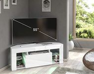 Furneo White Corner TV Stand 125cm Unit Cabinet Matt & High Gloss Milano05 RGB (multicoloured) LED Lights