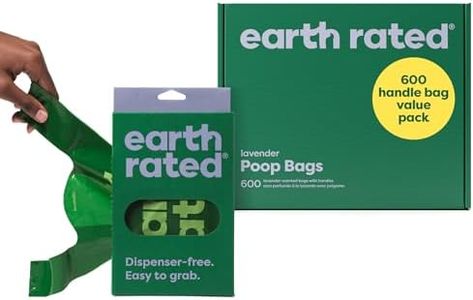 Earth Rated Sacs à crottes pour chiens avec poignées, s’ouvrent extra larges, faciles à nouer et étanches, parfum lavande, 600 sacs avec poignées
