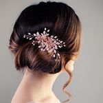 Amaxiu Rhinestone Wedding Hair Clip, Flower Bride Hairpiece Crystal Bridal Hair Barrettes Hairpins Wedding Hair Accessories for Women Girls (Rose Gold)