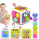 WireScorts 7 in1 Montessori Toys for Toddlers 1 Years, 7 in 1 Multifunction Educational Toys with Shape Sorter Stacking Blocks for Toddlers Birthday Gifts - Multi Color