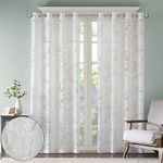 Madison Park Semi Sheer Single Curtain Modern Contemporary Botanical Print Out Design, Grommet Top, Window Drape for Living Room, Bedroom and Dorm, 50x95, Tropical White