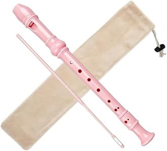 Soprano Recorder Descant Flauta Recorder 8 Hole ABS Clarinet German Style Treble flute C Key for Kids Children With Fingering Chart Instructions with Cleaning Rod Bag pink (Pink)
