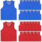 24 Pieces Scrimmage Vests, Nylon Mesh Pinnies Team Practice Jerseys for Child Youth Adult Sports Soccer Football Basketball, Blue and Red